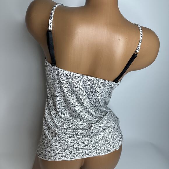 Gina Benotti M Floral Bow Cami Top Black White Stretch Y2K Coquette Goth - Picture 2 of 11